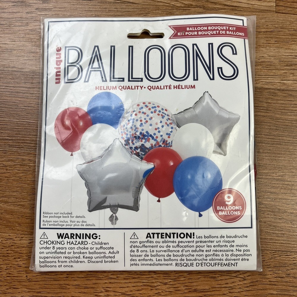 Red White Blue Balloon Bouquet Kit Stars‎ Confetti 9 Piece Helium Quality NEW